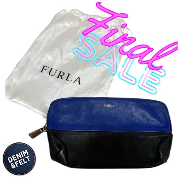 Furla Royal Blue and Black Leather Cosmetic Pouch - Picture 1 of 6